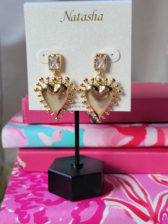 Natasha Couture Jewelry - Natasha Couture Gold Heart Drop Earrings with Clear Stone
